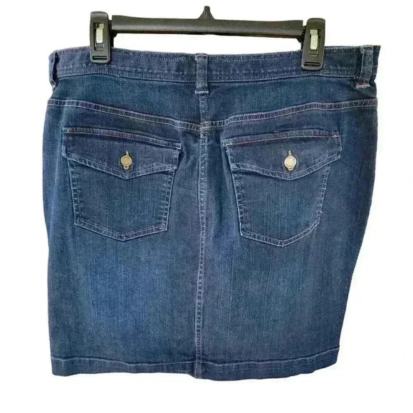 Chaps Ralph Lauren Denim Jean Skirt Button Front Pockets Blue Stretch Size 14 - Picture 3 of 7